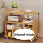 Modern Rolling Side Table End Table with Storage 360° Rollers Movable Night Stand Utility Cart Corner Table for Living Room (Natural)