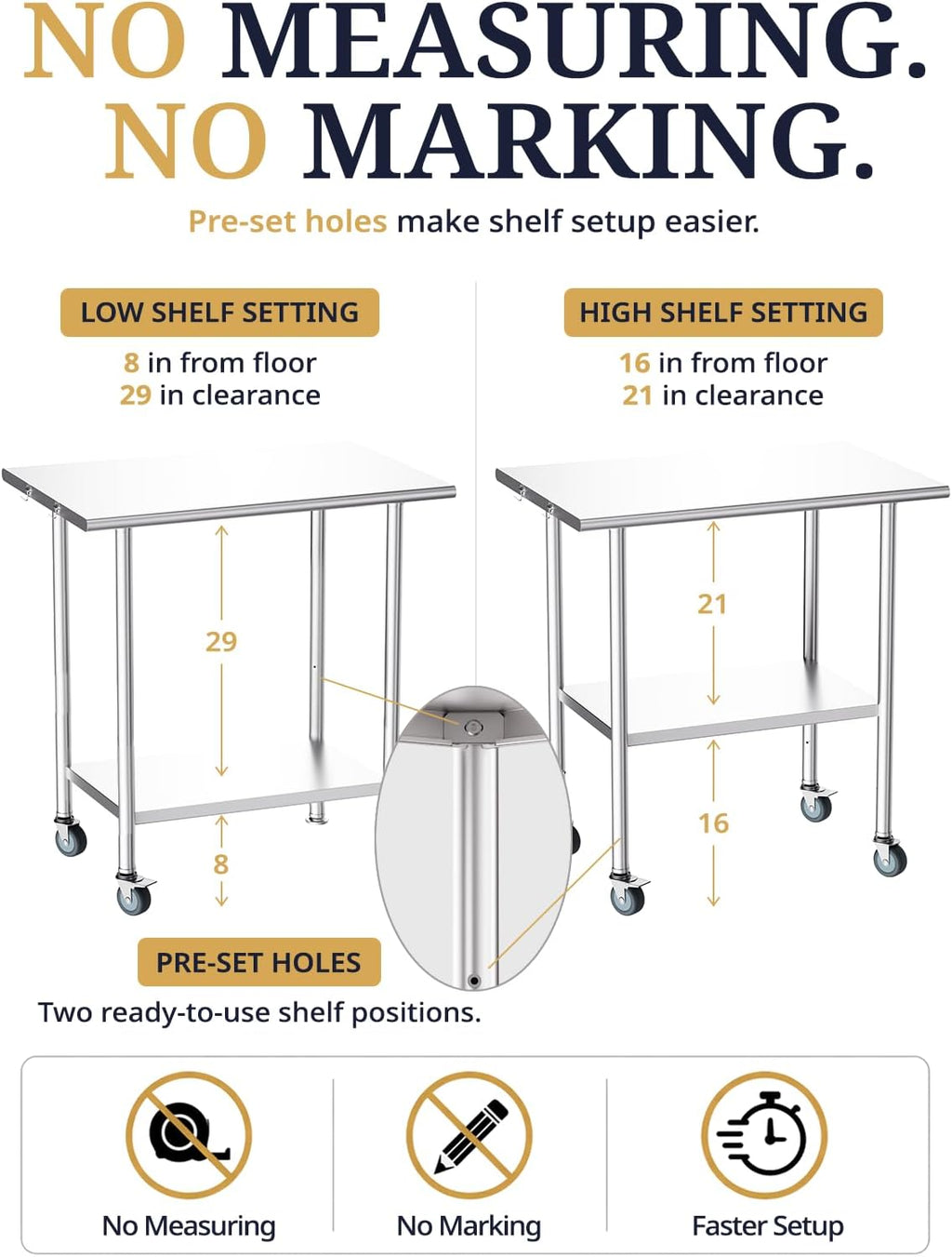 Atelicf NSF Stainless Steel Prep Table 24X48 inch, Flat Top & Casters | Mobile commercial-grade table for restaurants, kitchens, food trucks, breweries, bars, garages, and BBQ