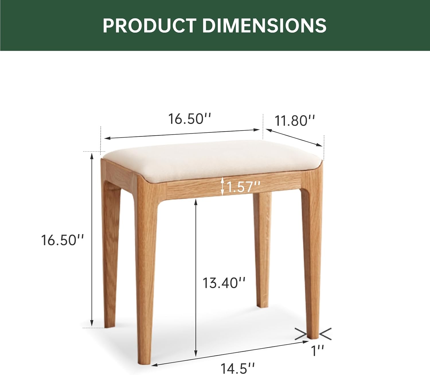 Solid Wood Small Vanity Stool Chair, High-Rebound Sponge Seat, Easy Assembly Makeup Chair, Footstool for Bedroom, Dining Room, Entryway, Natural Oak