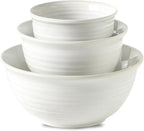 Hasense Ceramic Mixing Bowls Set, 2.1/1.0/0.5 Qt, Handmade Salad Serving Bowls for Kitchen, Deep Nesting Dishes for Storage and Baking, Microwave Dishwasher Safe, Clay-Infused White
