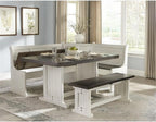 Pemberly Row 4-Pieces Dining Set Wood, Rectangular in Brown (36" H x 75" W x 56" D) for Kitchen, Dining Room with Table, Reversable Benches, and Storage Space
