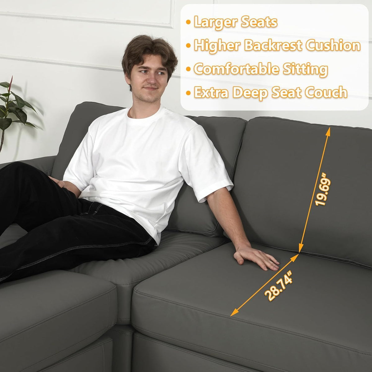 EASE MOOSE Modular Sectional Couch, U Shaped Couch for Living Room, Grey | Pet-Friendly Faux Leather, Oversized Deep Seat, Easy to Clean, Solid Wood Frame, Easy Assembly, Scratch Resistant