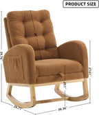 Accent Rocking Chair with Footrest High Back Rubber Wood Rocking Legs Bedroom Living Space (Caramel + Teddy + Foam)