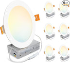 LVWIT 6 Pack 8 Ince LED Recessed Light, 18W 5CCT Ultra-Thin Dimmable Can Lights with Junction Box, High Brightness Canless Wafer Downlight for Kitchen Hallway Dining Room