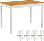 Harper & Bright Designs 5-Piece Dining Table and Chair Set for Apartment or Kitchen, Solid Rubberwood Kitchen Table Set, Space-Saving Design, Chairs Slide Under Table, Easy to Clean (Natural White)