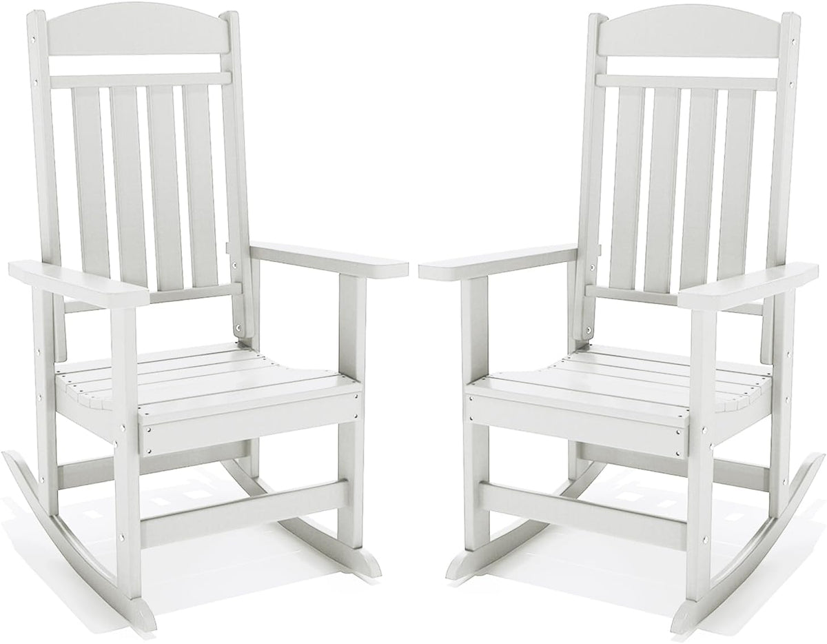 NAVINE Outdoor Rocking Chairs Set of 2, Oversized High Back Patio Rocking Chairs, All Weather Porch Rocking Chairs for Outside. White