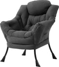 Tiita Lazy Chair, Gray Modern Large Accent Armchair, Comfy Leisure Sofa Reading Chair for Bedroom, Living Room, Dorm Rooms, Garden and Courtyard, Dark Grey