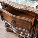 Genuine Marble Top Nightstand with 2 Drawers, Brown Cherry,for Small Spaces