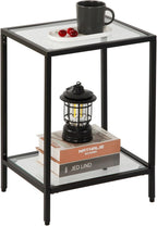 Gawicpy Modern 2-Tier Tempered Glass End Table - Stylish Black Metal Side Table for Small Spaces, Perfect for Living Room & Bedroom (Black, 1PCS)