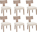 Linen Dining Chairs Set of 6 with Natural Wood Legs, Farmhouse Upholstered Side Chair with Curved Backrest for Living Room/Restaurant, Beige-Light Brown Legs
