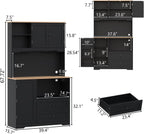68"Tall Kitchen Pantry Storage Cabinet with Charging Station, Door & Shelf | Upgrade Pantry Cabinet with Wine & Glass Holder, Kitchen Hutch Cabinet with Microwave Stand, for Kitchen (Black)