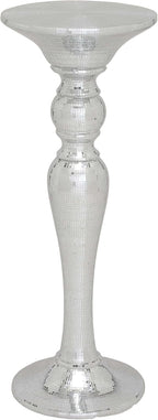 Deco 79 Polystone Round Pedestal Table with Mosaic Mirror Inlay, 14" x 14" x 36", Silver