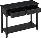 Knocbel Antique Entry Console Table with 2 Drawers & Bottom Open Shelf, Wood Sofa Tables for Entryway Hallway Living Room, 35.34" W x 13.8" D x 30.25" H, Black