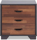 Two-Tone Finish Nightstand with 3 Drawers, Walnut and Espresso,for Small Spaces