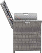 Poly Rattan Patio Storage Bench with Cushion, 54.3" Waterproof PE Outdoor Bench with Large Storage Space and Removable Polyester Cover, Gray