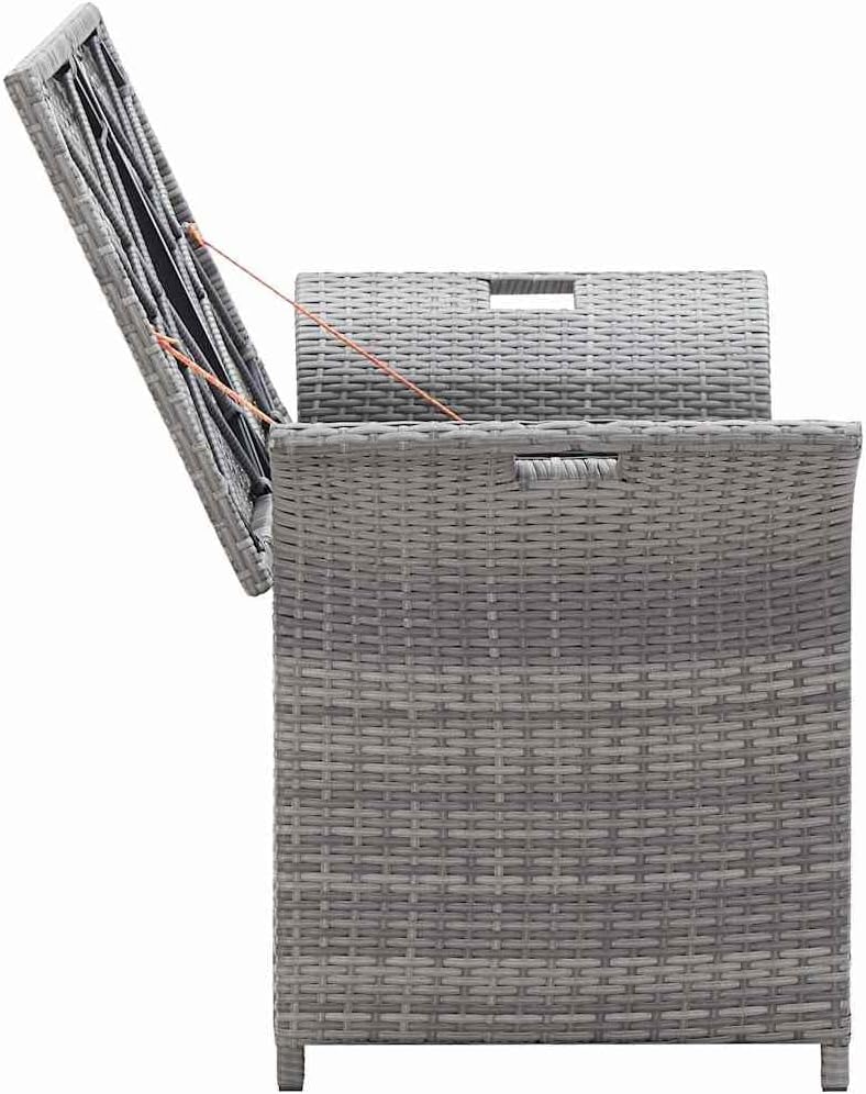 Poly Rattan Patio Storage Bench with Cushion, 54.3" Waterproof PE Outdoor Bench with Large Storage Space and Removable Polyester Cover, Gray