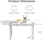 Extendable Dining Table for 4-6 People,70.86''Modern Space-Saving Kitchen Table with Metal Legs,Foldable Rectangular Conference Table for Living Room & Kitchen Meetings(White)