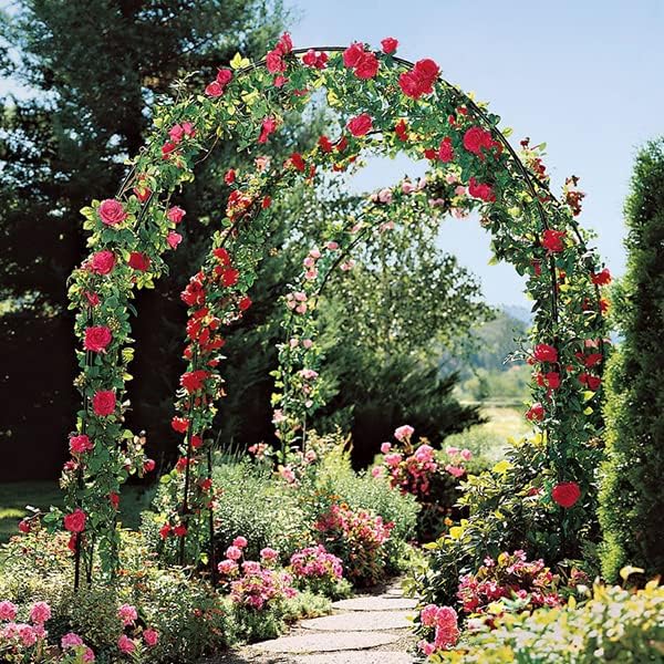 Metal Pergola Arbor, Outdoor Flower Garden Arch Trellis, Steel Garden Arbor for Climbing Plants, Wedding Decoration, 7'8" H x 4'5" W