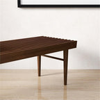 Pemberly Row 47" Mid Century Modern Rectangle Felicity Brown Teak Wood Bench Seat for Living Room, Dining Room, Bedroom, Entrance, Hallway, in Walnut Finish