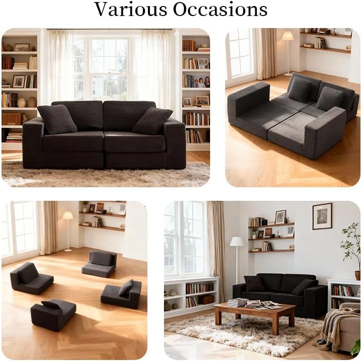 FILUXE Modular Sectional Sofa, Modern Modular Sofa Couch with Deep Seat，Comfy Cloud Couch, Sectional Couches for Living Room, Bedroom and Apartment，2-Seater，Dark Grey