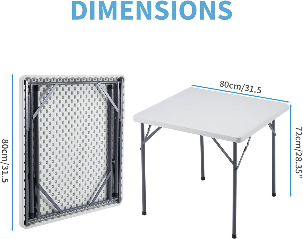 KAIHAOWIN Folding Card Table: Small White Foldable Square Table Plastic with Folding Legs for Outdoor Indoor Small Spaces