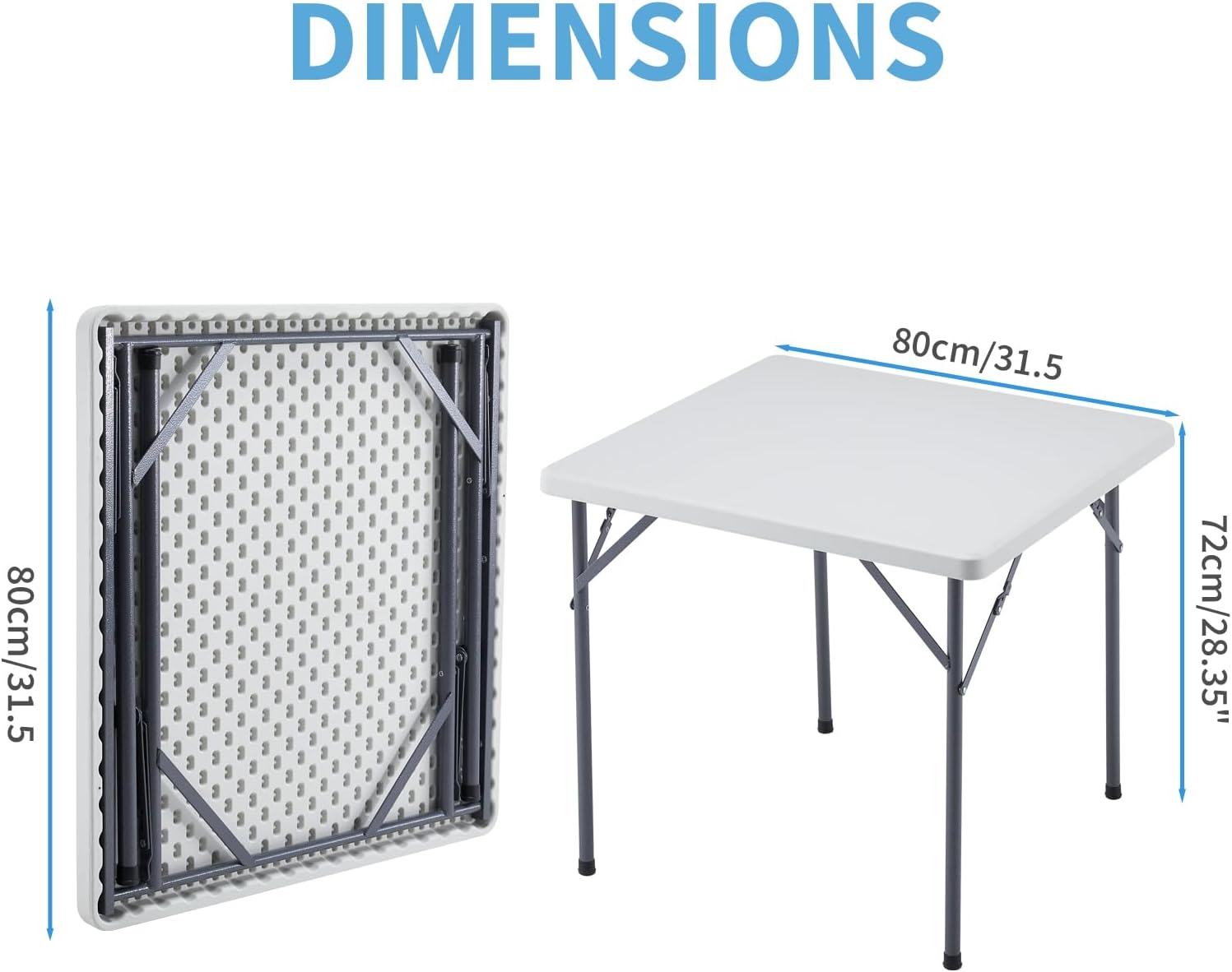 KAIHAOWIN Folding Card Table: Small White Foldable Square Table Plastic with Folding Legs for Outdoor Indoor Small Spaces