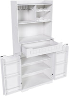 70.8" Tall Pantry Cabinet with Hutch, Sideboard Storage Cabinet with Drawer for Dining Room, Living Room, Wine Bar Cabinet for Liquor and Glasses for Coffee Bar, White