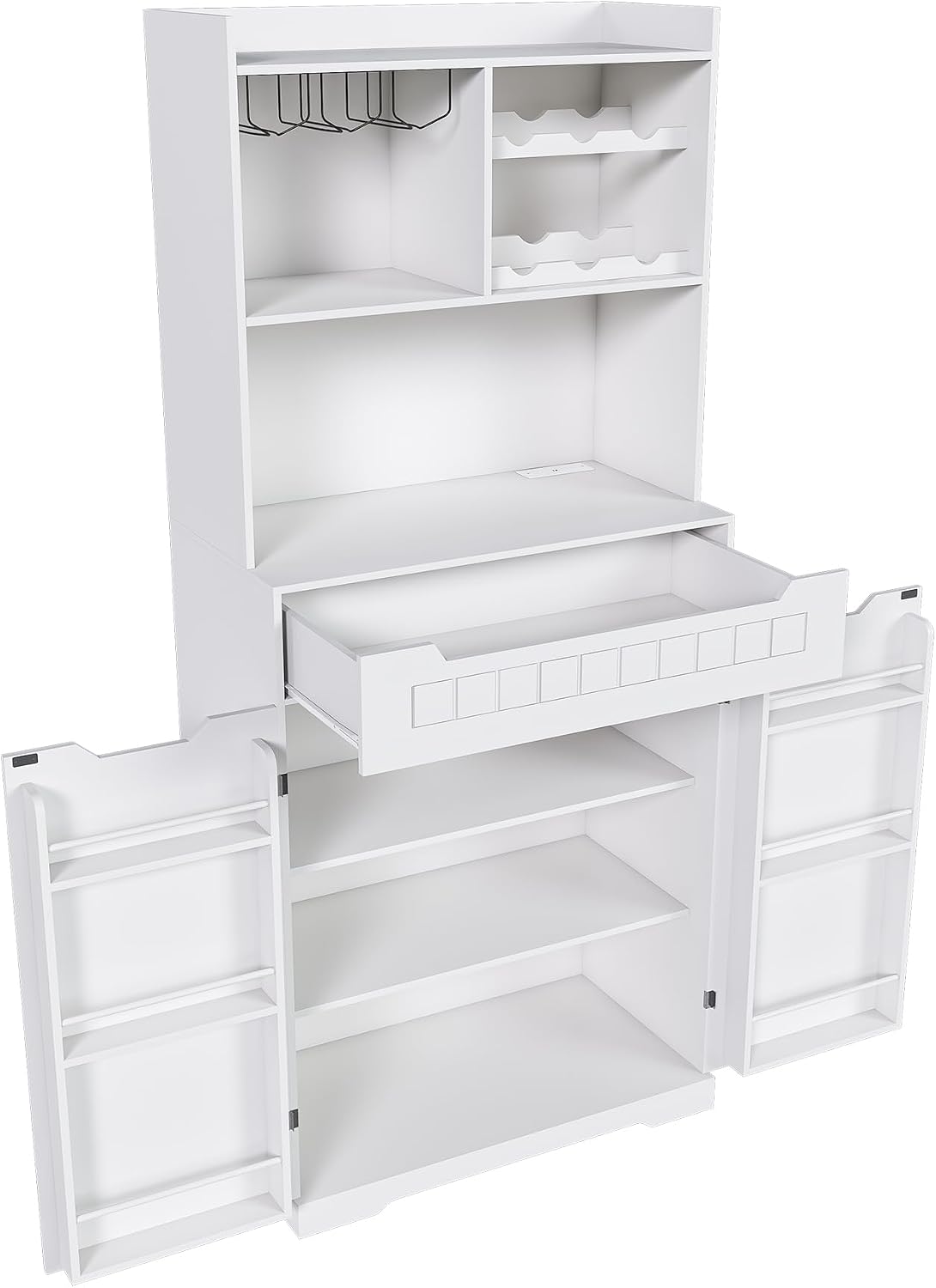 70.8" Tall Pantry Cabinet with Hutch, Sideboard Storage Cabinet with Drawer for Dining Room, Living Room, Wine Bar Cabinet for Liquor and Glasses for Coffee Bar, White