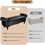 ZZW Storage Ottoman Bench, 51" Length Upholstered End of Bed Storage Bench for Bedroom with Safety Hinge, Tufted Bed Benches with Rolled Arm and Nailhead Trim for Living Room, Entryway Black