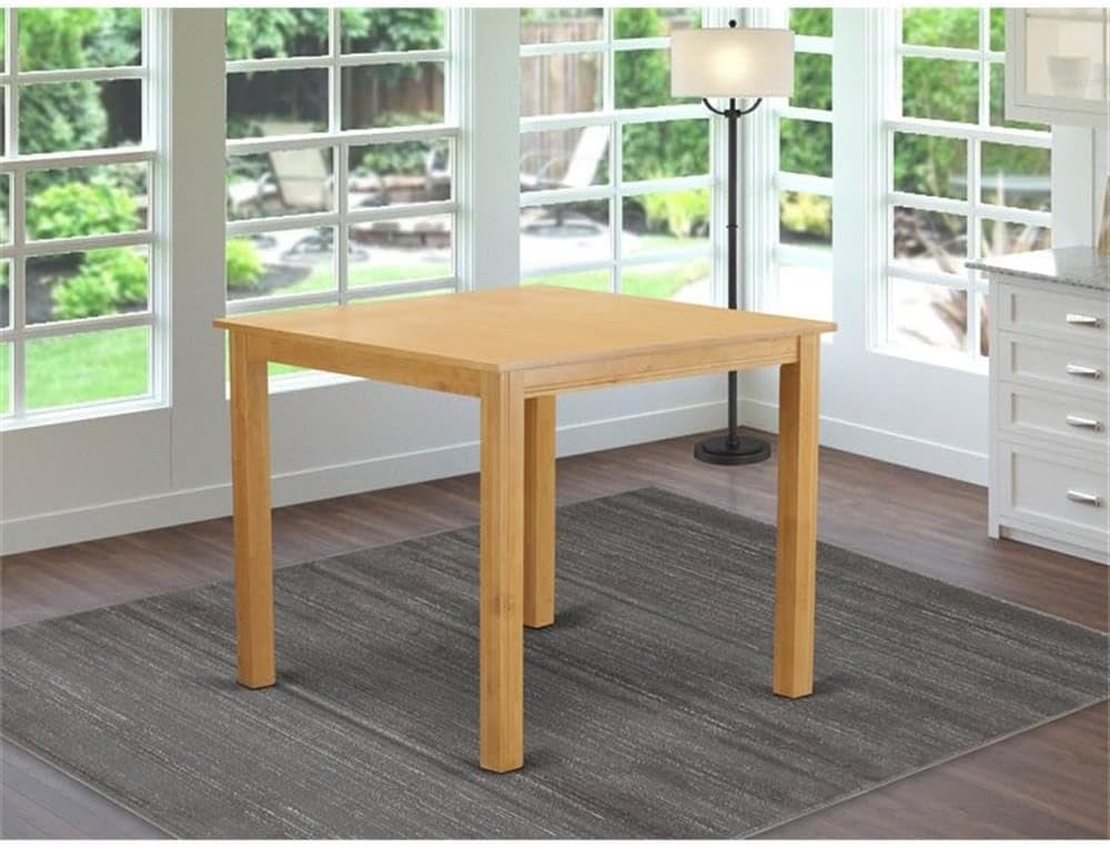 Pemberly Row 42" Square Wood Counter Height Dining Table, Natural Oak Finish, Beveled Edges, Built-in Expansion Leaf, Compact Design, Durable Oak Construction for Kitchen or Dining Room