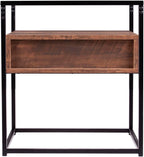 HomeStock Glass Top End Table with Drawer & Shelf - Industrial Accent Table - 20" Square