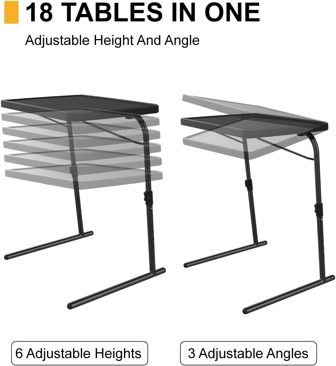 TV Tray Table, 16.9 x 22 x 29.1inch XL Folding Dinner Table with 6 Height & 3 Tilt Angle Adjustments, Large Couch Desk for Working, Portable and Adjustable Laptop Desk for Sofa and Bed, 2 Pack