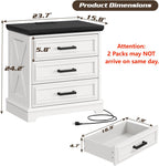 knoworld 24 Inch Wide Farmhouse Nightstands Set of 2 with Charging Station, White Nightstand with 3 Large Drawers, Rustic Wood End Table for Bedroom