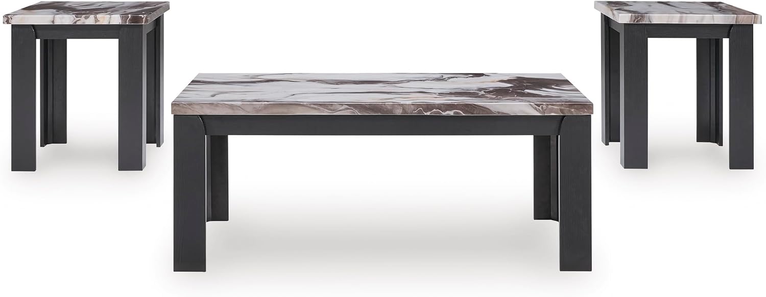GTU Furniture Contemporary MDF Rectangular 3-Piece Coffee Table Set, Cocktail Table with 2 Matching End Tables, Dark Brown Finish for Living Room