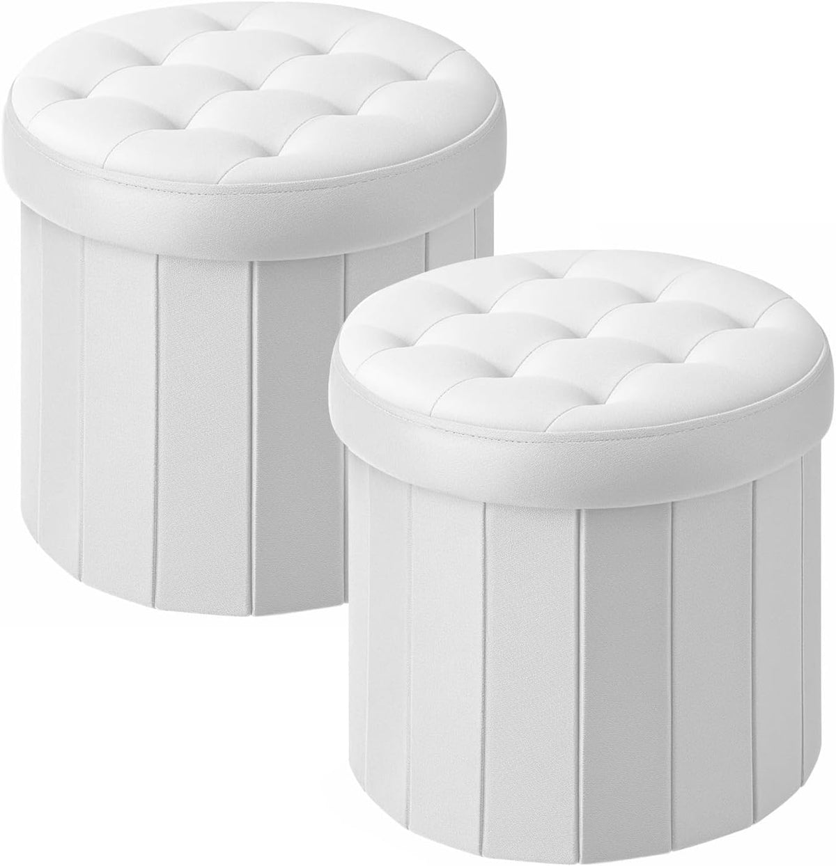 Bsketa Round Storage Ottoman, 14" Folding Velvet Foot Stool,White 2 Pack | Foot Stool with Thicker Foam Padded Seat Small Velvet,Livingroom, Dorm, Bedroom, Easy to install,14 x 14 x 13in
