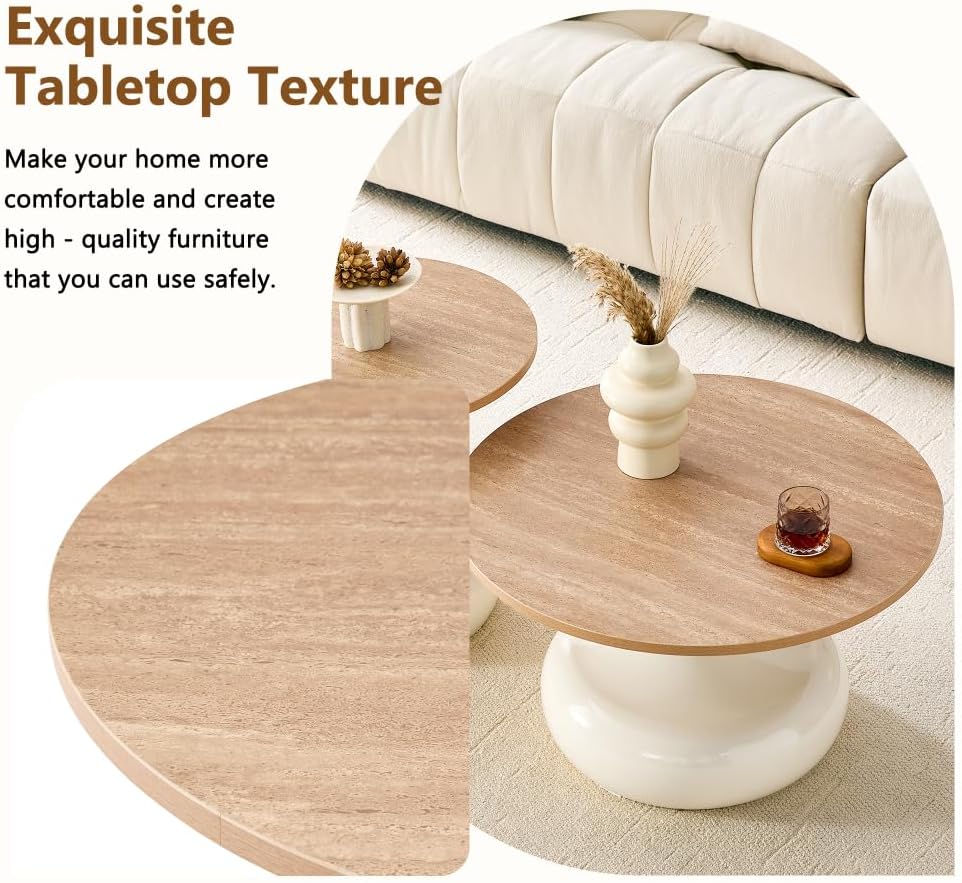 Affordable Luxury Gourd-Shaped Nesting Coffee Table Set. (Off White + Wood + MDF+Metal)
