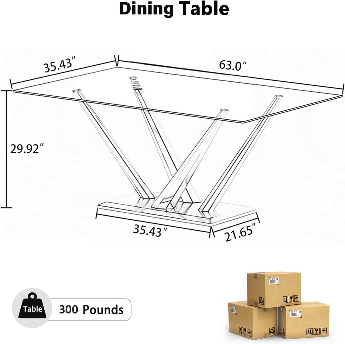63'' Rectangular Glass Dining Table for 4-6, Luxury Kitchen Table with Tempered Glass and Aesthetic Gold Stainless Steel Base, Modern Dinner Table for Home, Apartment