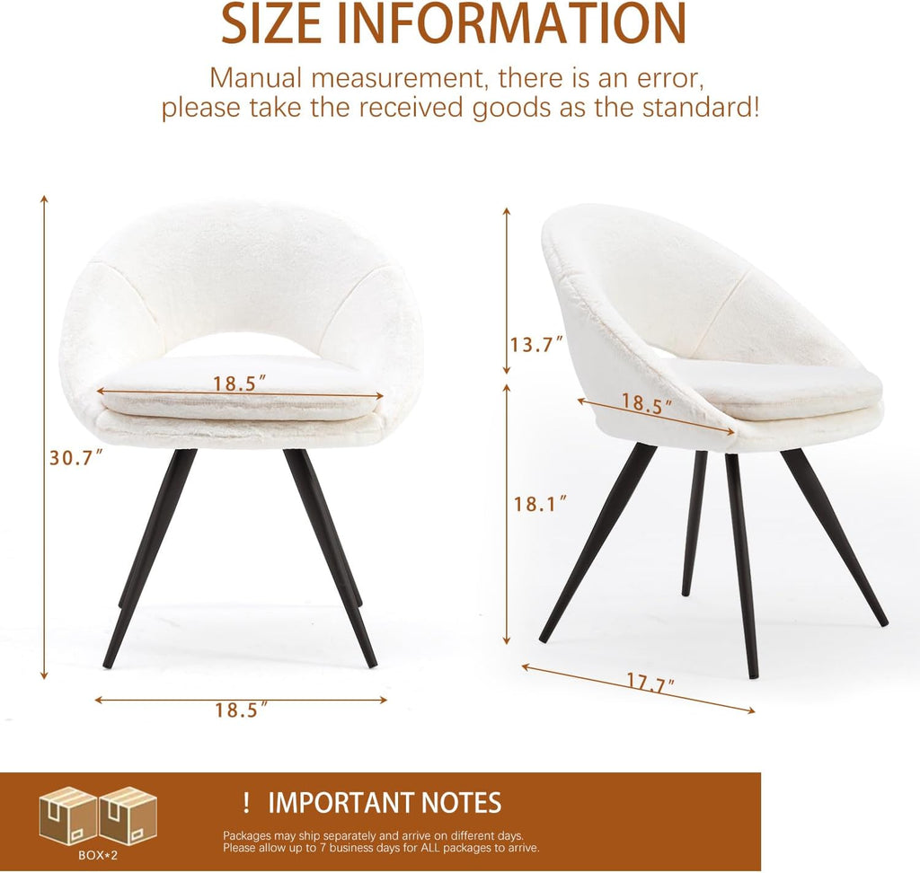 Modern Dining Chairs Set of 2 Upholstered Kitchen Chairs Dining Room Chairs Comfortable Side Accent Chairs with Curved Back for Kitchen Living Room Restaurant (White,2)