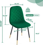 Velvet Green Dining Chairs Set of 4 - Upholstered Kitchen & Dining Room Chairs with Metal Legs, Mid-Century Modern Chairs for Living Room Dining Room Kitchen Bedroom