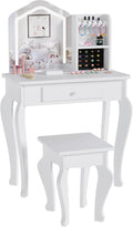 Kids Vanity with Lighted Mirror | Toddler Vanity Table and Chair Set, Girls Makeup Playset, White