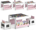 HONEY JOY Wooden Kids Table and Chair Set w/Double-Sided Tabletop | Toddler Activity Table and Chairs w/ Chalkboard, Bookshelves, Small Compartments and Fabric Drawers for Art & Crafts