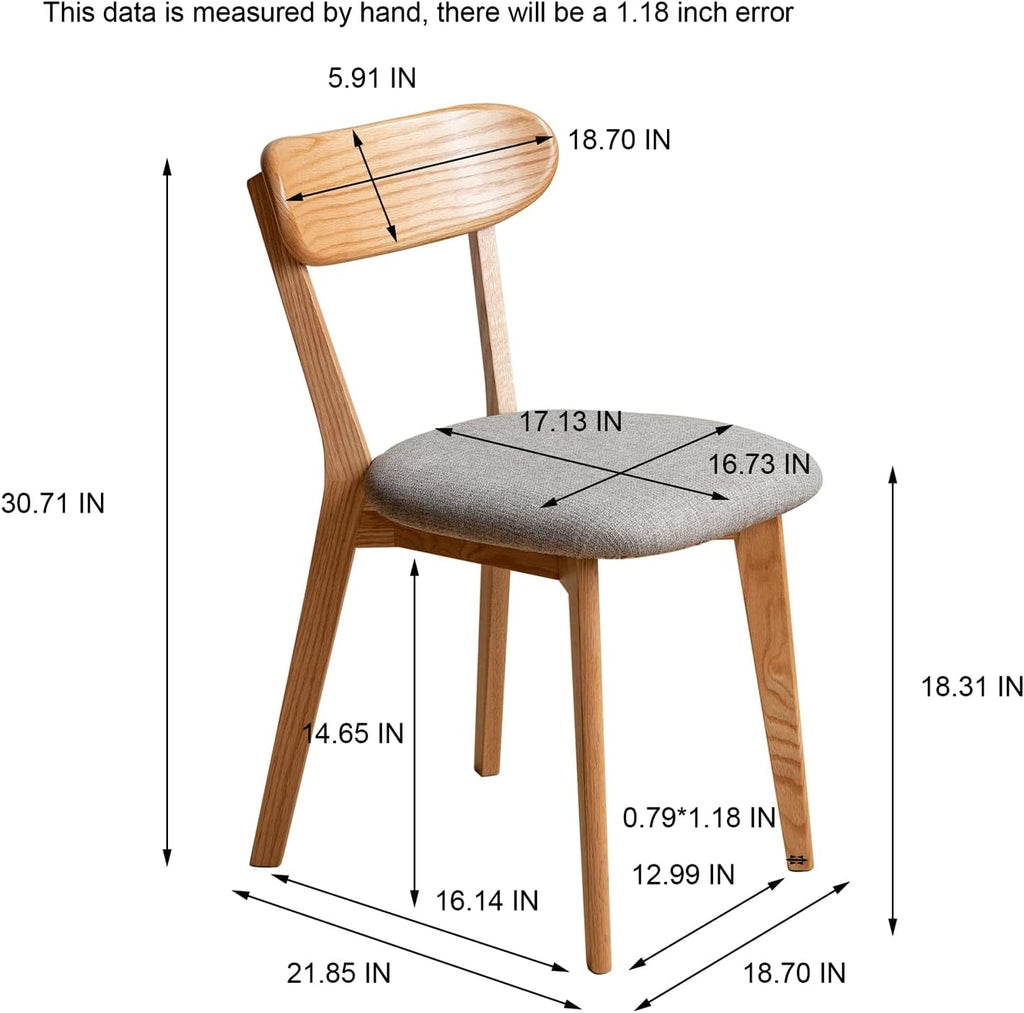 Solid Oak Curved Back Dining Chairs Set of 8, Armless, Upholstered Seat, Mid-Century Modern, 400 lbs Capacity for Dining Room, Kitchen & Restaurant