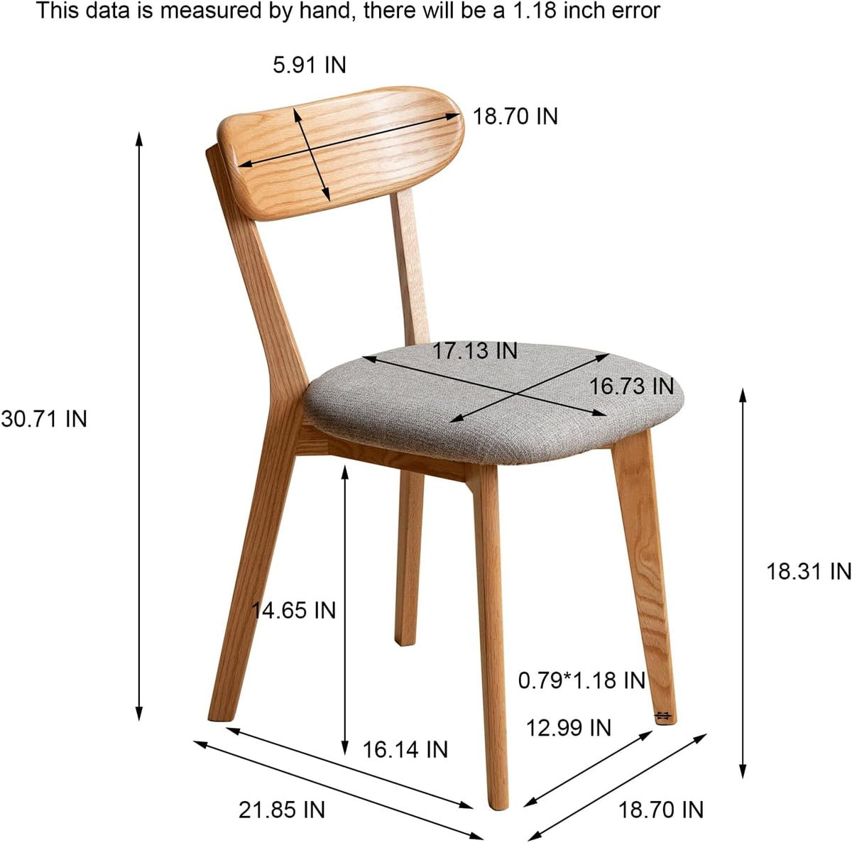 Solid Oak Curved Back Dining Chairs Set of 8, Armless, Upholstered Seat, Mid-Century Modern, 400 lbs Capacity for Dining Room, Kitchen & Restaurant