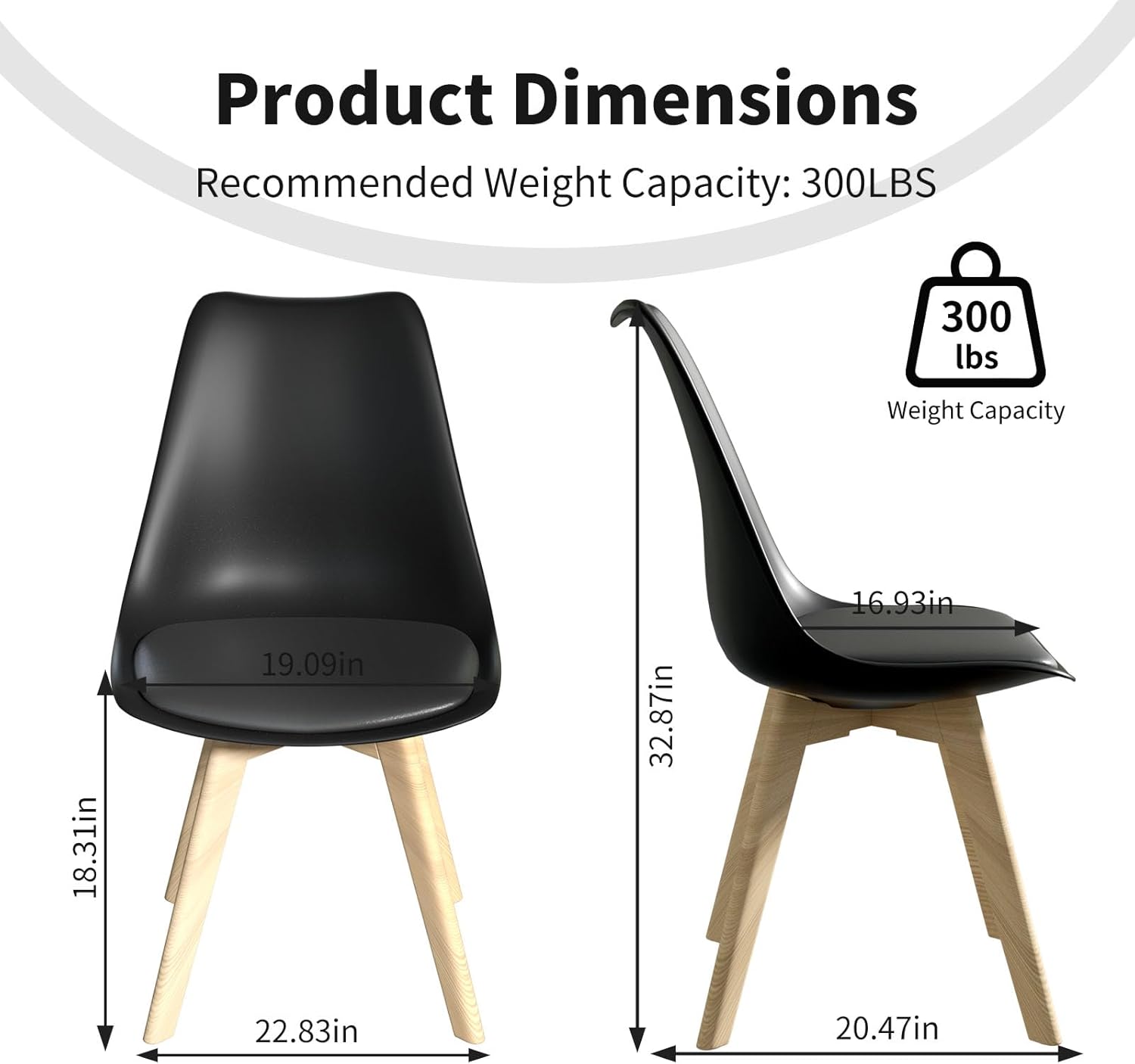 Dining Chairs Set of 4, Mid-Century Kitchen & Dining Room Chairs with Wood Legs and Cushion, Leather Dining Chairs Set for Living Room, Kitchen, Black 4 Pack