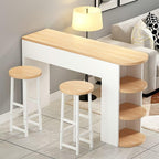 3-Piece Bar Table with Stools, Modern Living Room Set 3-Tier Storage Shelves and 2 Backless Stools for Home & Kitchen (Natural Finish, 39.5" L x 12" W H)
