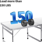 Moosinily Camping Table 6FT Folding Table Large 3 Adjustable Height Portable Picnic Table Camp Aluminum Outdoor Picnic BBQ White