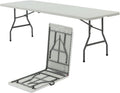SEALAMB Portable 8FT Plastic Folding Table for Indoor & Outdoor, Heavy Duty Commercial Fold Up Table Picnic Tables Dining Table for Parties Backyard Events(White, 8FT)