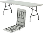 SEALAMB Portable 8FT Plastic Folding Table for Indoor & Outdoor, Heavy Duty Commercial Fold Up Table Picnic Tables Dining Table for Parties Backyard Events(White, 8FT)