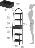 CHOEZON 5 Tier Ladder Shelf with Drawer, Tall Ladder Bookshelf, Standing Bookcase with Metal Frame for Living Room, Bathroom, Home Office, Study, Balcony, Black TCJ07BB
