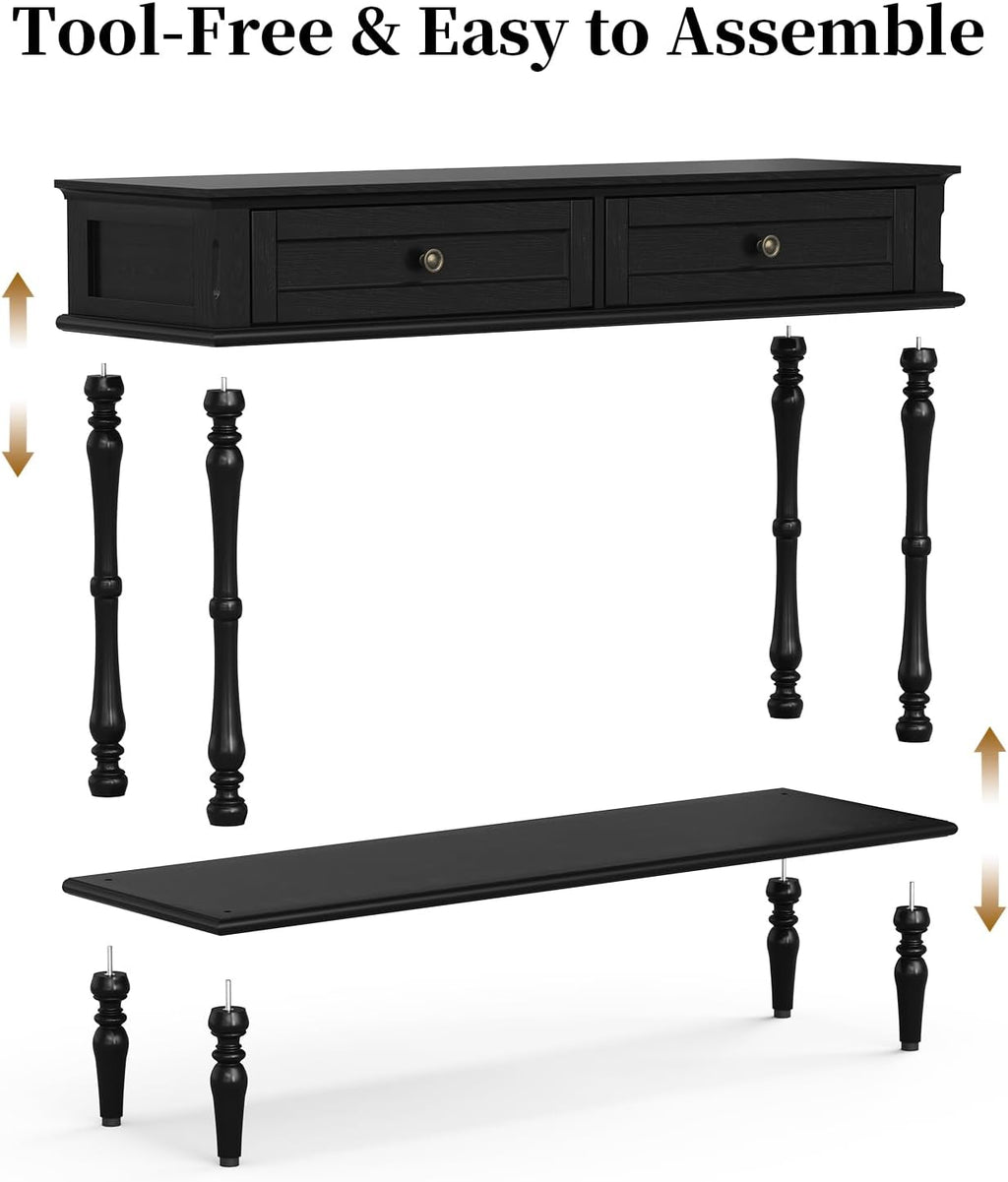 ARTPOWER Console Table for Entryway with 2 Drawers, 10 mins Assembly, Black | Solid Wood Veneer Entry Table, Behind Couch Sofa Table with Open Storage Shelf for Living Room, Foyer, Hallway